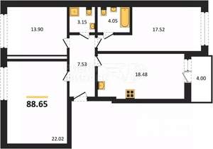2-к квартира, вторичка, 63м2, 3/9 этаж