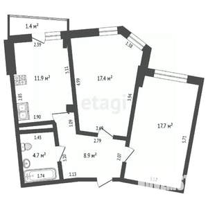 2-к квартира, вторичка, 61м2, 7/9 этаж