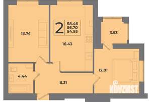 2-к квартира, строящийся дом, 58м2, 5/8 этаж