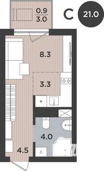 1-к квартира, вторичка, 21м2, 3/9 этаж