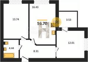 2-к квартира, вторичка, 51м2, 7/8 этаж