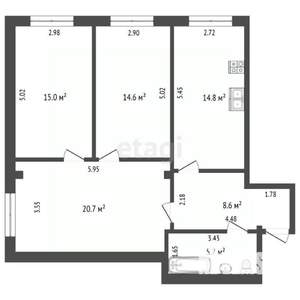 3-к квартира, вторичка, 79м2, 1/4 этаж