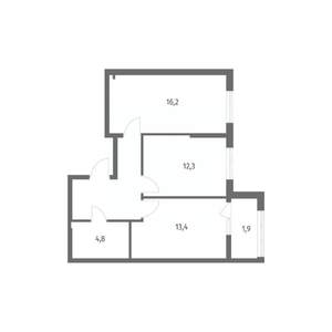 2-к квартира, строящийся дом, 58м2, 7/8 этаж