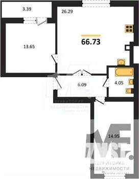 2-к квартира, вторичка, 67м2, 6/9 этаж