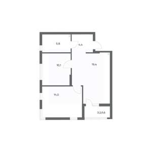 2-к квартира, строящийся дом, 55м2, 9/18 этаж