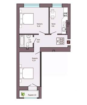 2-к квартира, вторичка, 55м2, 7/10 этаж