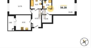 2-к квартира, вторичка, 53м2, 2/4 этаж