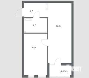 1-к квартира, строящийся дом, 45м2, 6/18 этаж