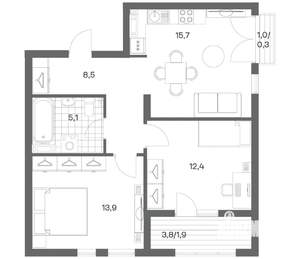 2-к квартира, строящийся дом, 58м2, 8/18 этаж