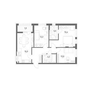 3-к квартира, строящийся дом, 76м2, 3/8 этаж