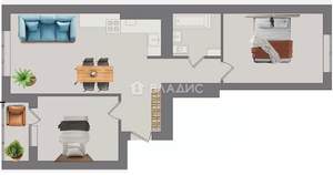 2-к квартира, вторичка, 60м2, 6/10 этаж