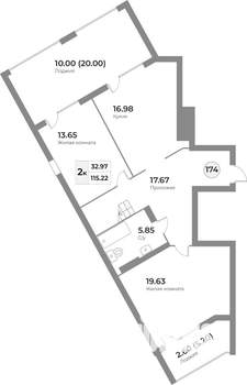 2-к квартира, вторичка, 115м2, 7/7 этаж