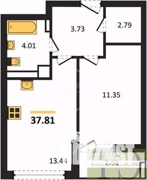 1-к квартира, вторичка, 38м2, 7/9 этаж