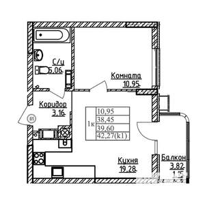 1-к квартира, строящийся дом, 40м2, 6/9 этаж