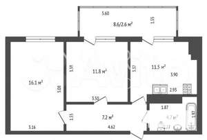 2-к квартира, вторичка, 60м2, 10/10 этаж