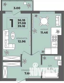 1-к квартира, вторичка, 37м2, 7/8 этаж