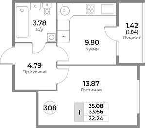 1-к квартира, вторичка, 34м2, 9/10 этаж