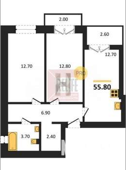 2-к квартира, вторичка, 57м2, 3/4 этаж