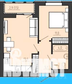1-к квартира, вторичка, 41м2, 3/8 этаж