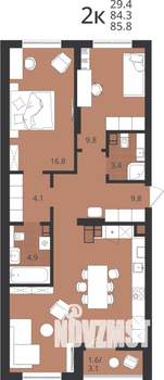 2-к квартира, вторичка, 84м2, 9/9 этаж