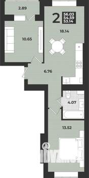 2-к квартира, вторичка, 56м2, 2/9 этаж