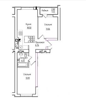 2-к квартира, строящийся дом, 56м2, 3/9 этаж