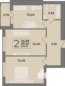 2-к квартира, вторичка, 57м2, 8/9 этаж