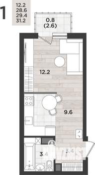 1-к квартира, вторичка, 29м2, 12/12 этаж