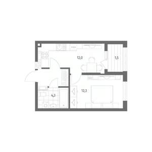 1-к квартира, строящийся дом, 34м2, 7/8 этаж