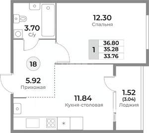 1-к квартира, вторичка, 36м2, 4/10 этаж