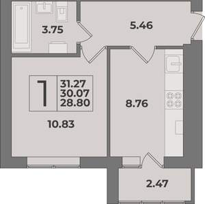 1-к квартира, вторичка, 31м2, 4/9 этаж