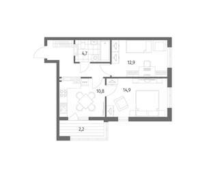 2-к квартира, строящийся дом, 53м2, 4/8 этаж