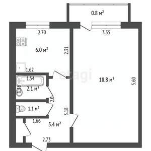 1-к квартира, вторичка, 33м2, 9/9 этаж