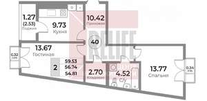2-к квартира, вторичка, 57м2, 10/10 этаж