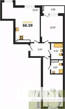 2-к квартира, вторичка, 67м2, 2/9 этаж