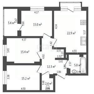 3-к квартира, вторичка, 89м2, 2/12 этаж