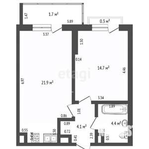 1-к квартира, вторичка, 45м2, 9/12 этаж