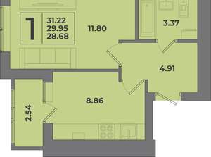 1-к квартира, вторичка, 31м2, 1/8 этаж