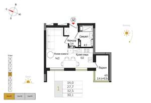 Студия квартира, вторичка, 30м2, 5/9 этаж