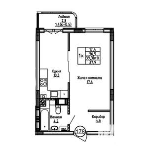 1-к квартира, вторичка, 38м2, 4/9 этаж