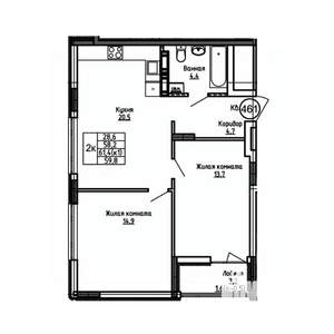 2-к квартира, вторичка, 60м2, 6/9 этаж