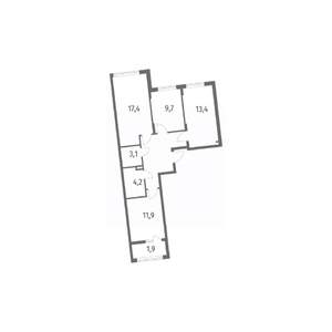 3-к квартира, строящийся дом, 74м2, 4/8 этаж