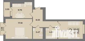 2-к квартира, строящийся дом, 61м2, 9/9 этаж