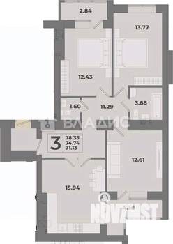 3-к квартира, вторичка, 78м2, 1/10 этаж