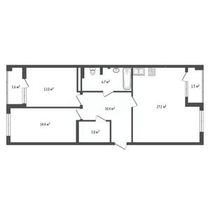 2-к квартира, сданный дом, 75м2, 3/9 этаж