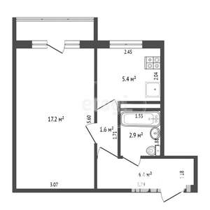 1-к квартира, вторичка, 32м2, 4/5 этаж