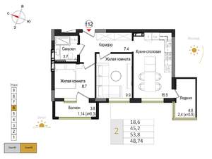 2-к квартира, вторичка, 49м2, 6/9 этаж