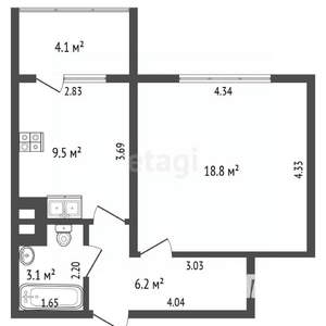 1-к квартира, вторичка, 38м2, 5/12 этаж