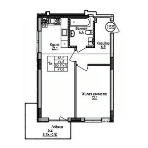 1-к квартира, вторичка, 48м2, 1/9 этаж