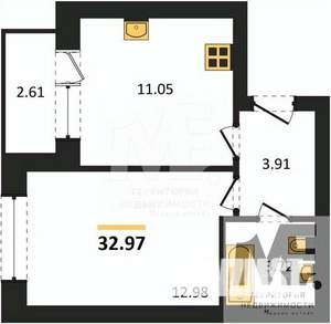 1-к квартира, вторичка, 33м2, 1/9 этаж